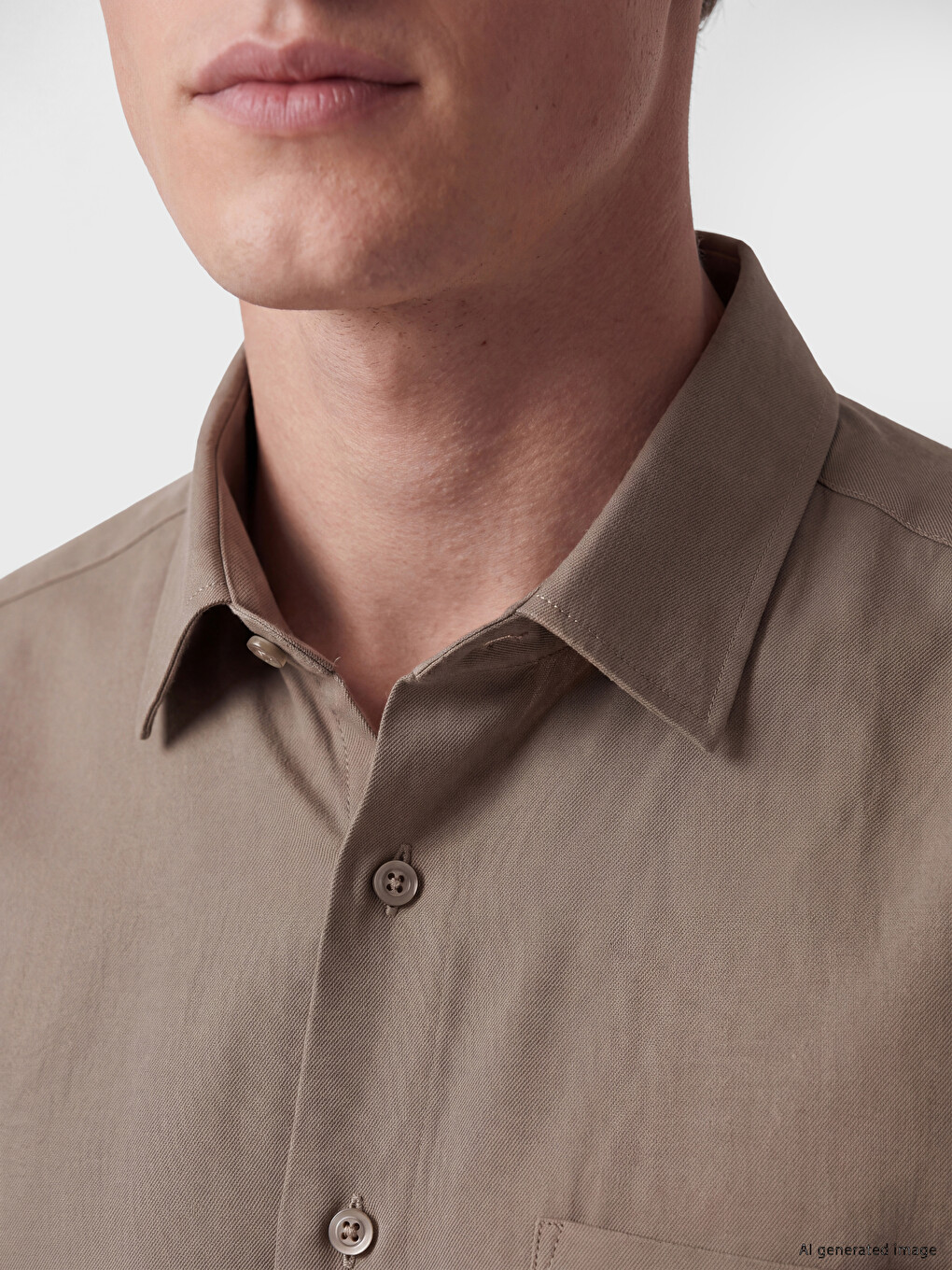 Bej Regular Fit Gabardin Erkek Gömlek-2