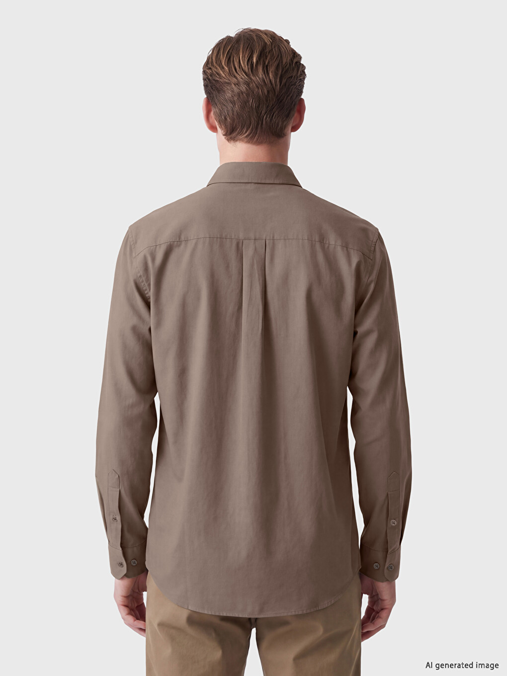 Bej Regular Fit Gabardin Erkek Gömlek-3