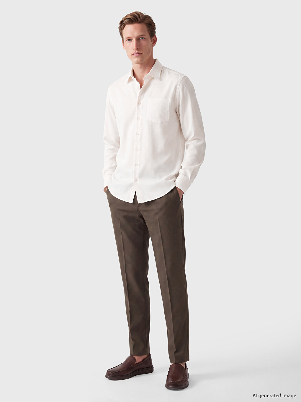 Beyaz Regular Fit Gabardin Erkek Gömlek-1