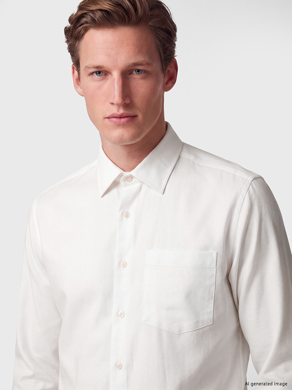 Beyaz Regular Fit Gabardin Erkek Gömlek-2