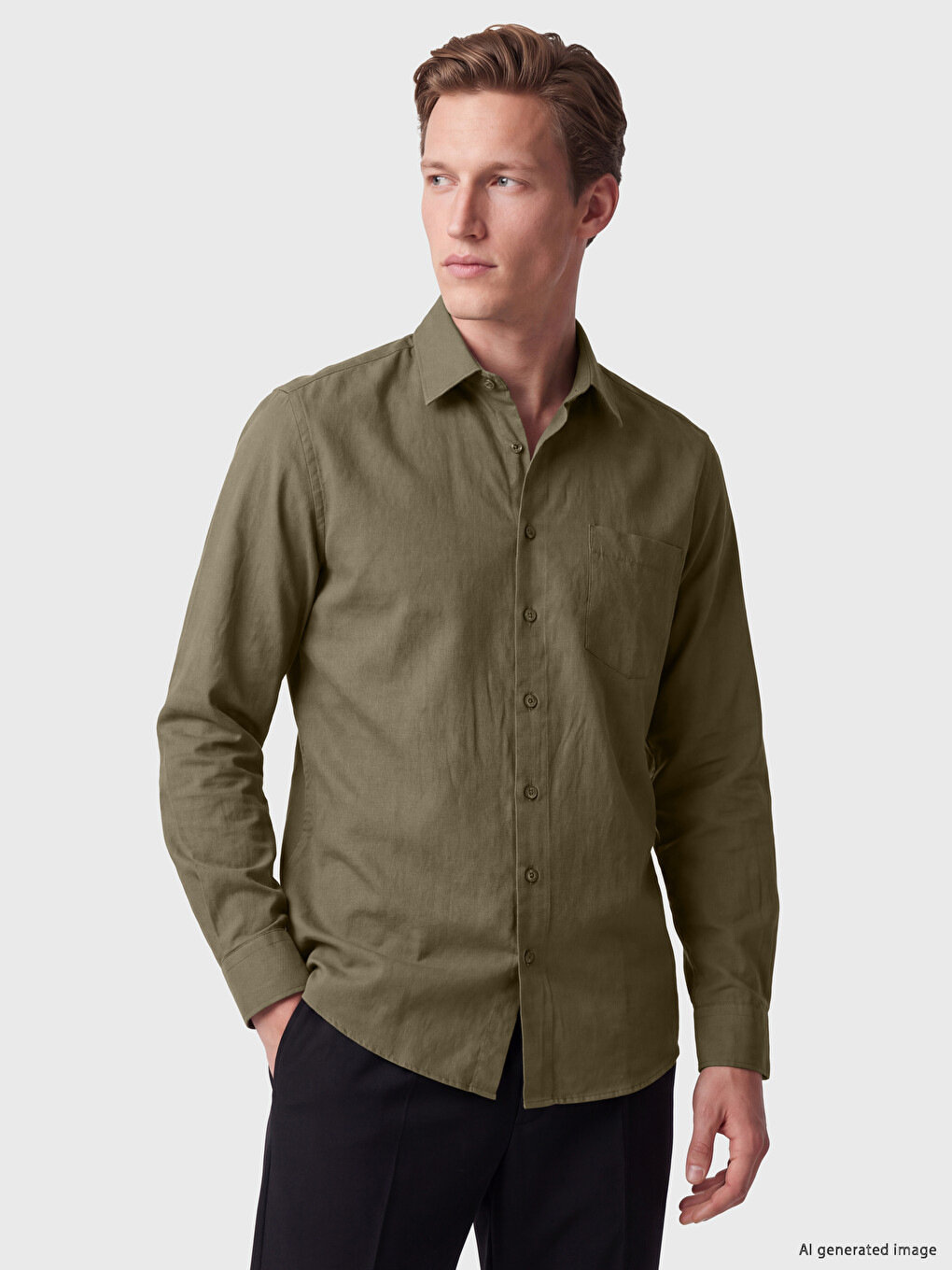 Haki Regular Fit Gabardin Erkek Gömlek