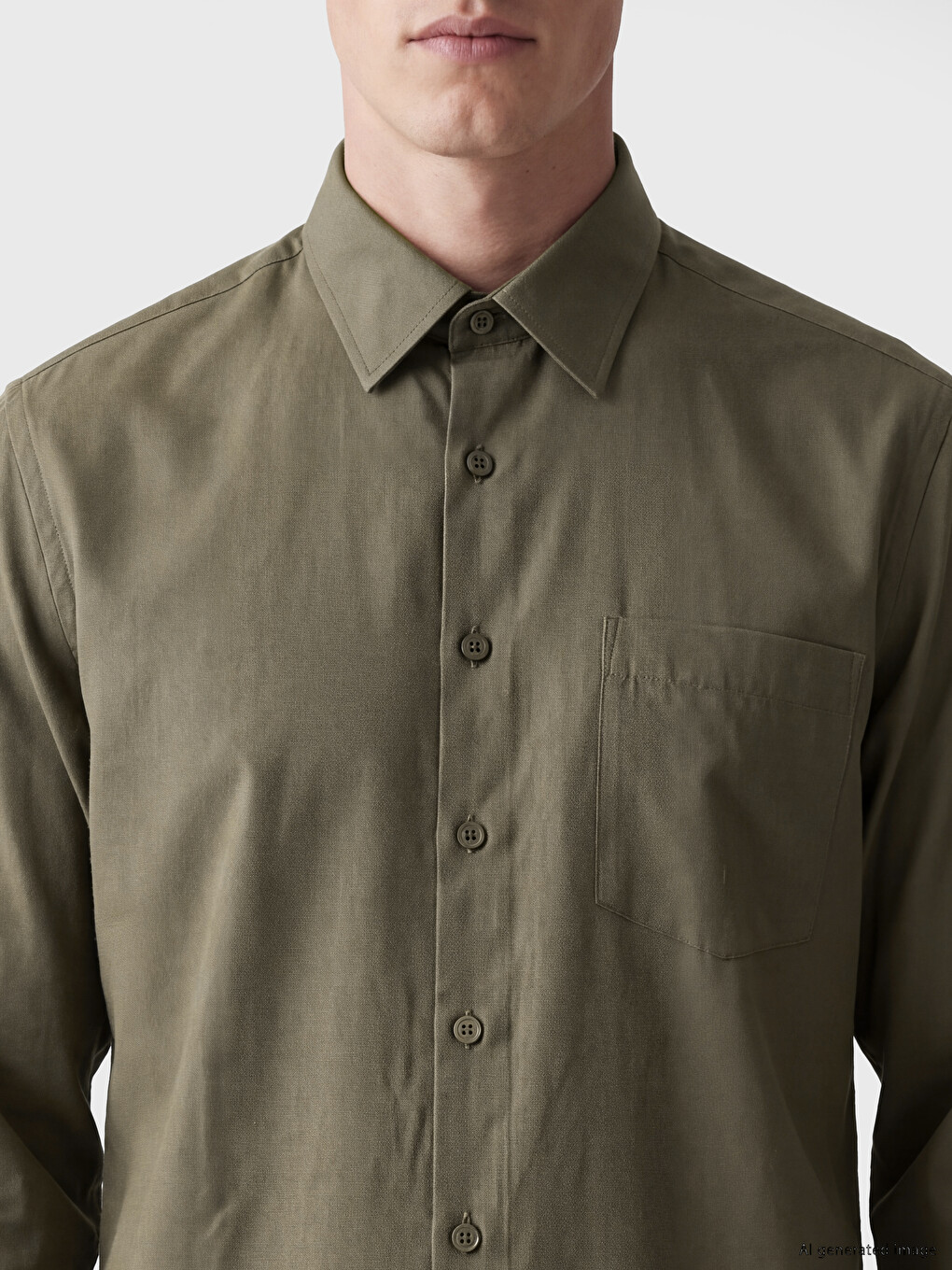 Haki Regular Fit Gabardin Erkek Gömlek-2