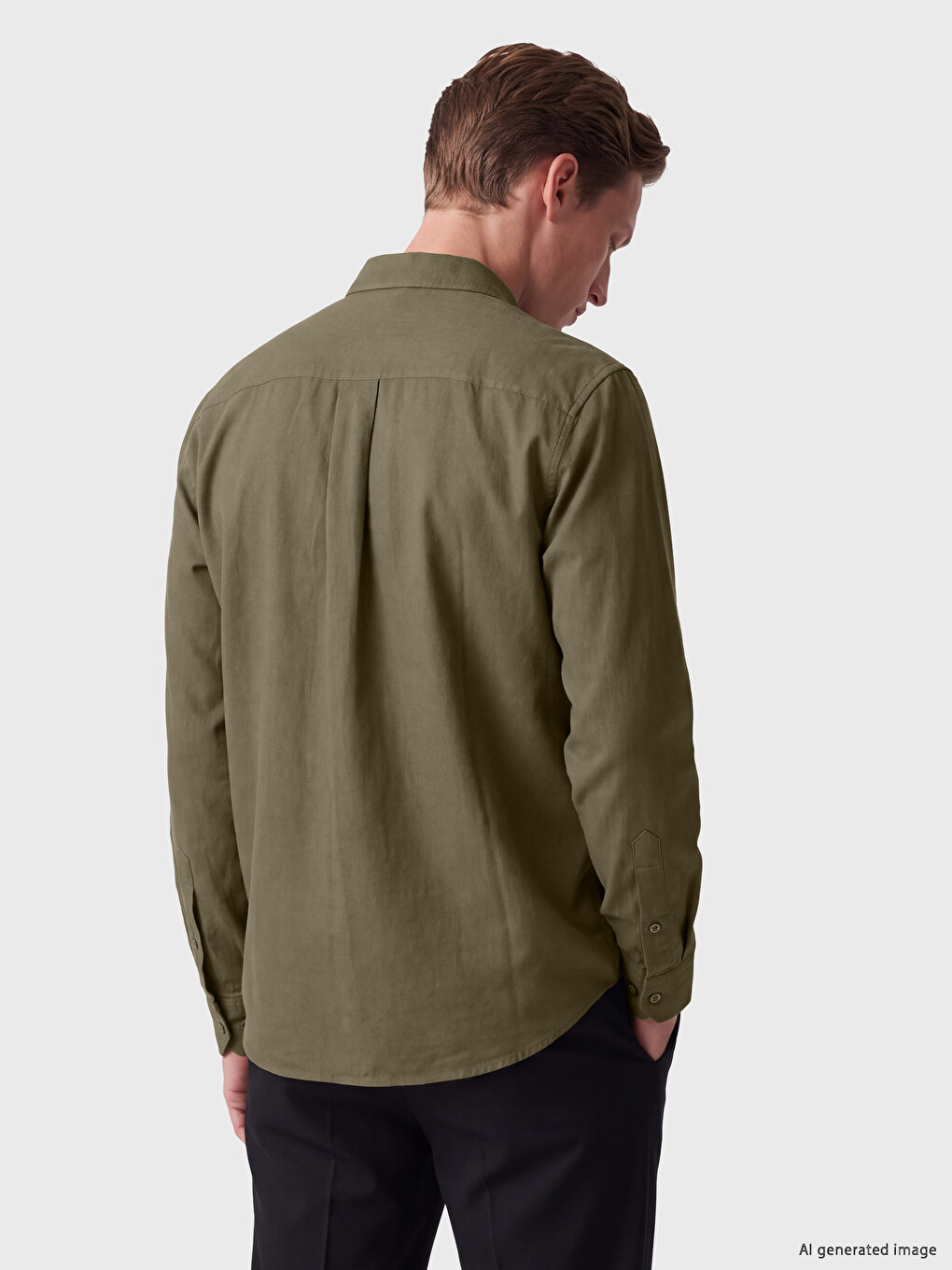 Haki Regular Fit Gabardin Erkek Gömlek-3