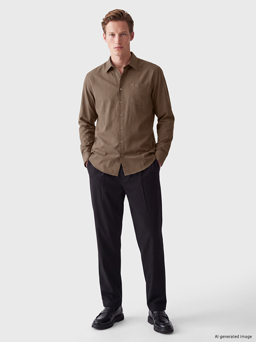 Kahverengi Regular Fit Gabardin Erkek Gömlek-1