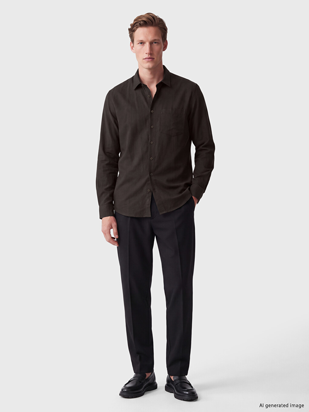 Kahverengi Regular Fit Gabardin Erkek Gömlek-1