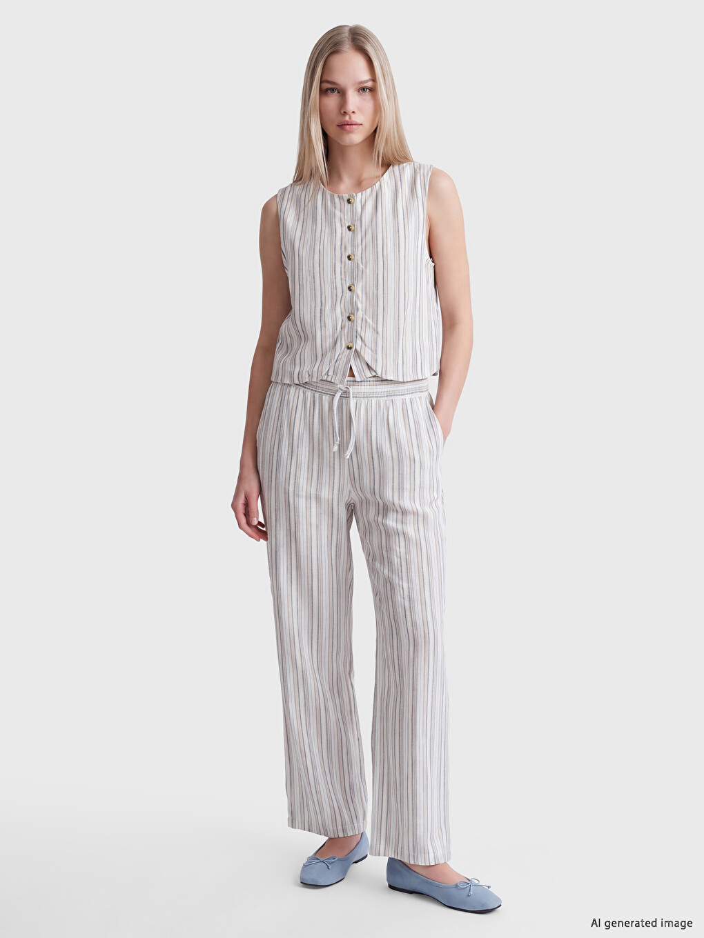 Linen Blend Wide Leg Women's Trousers