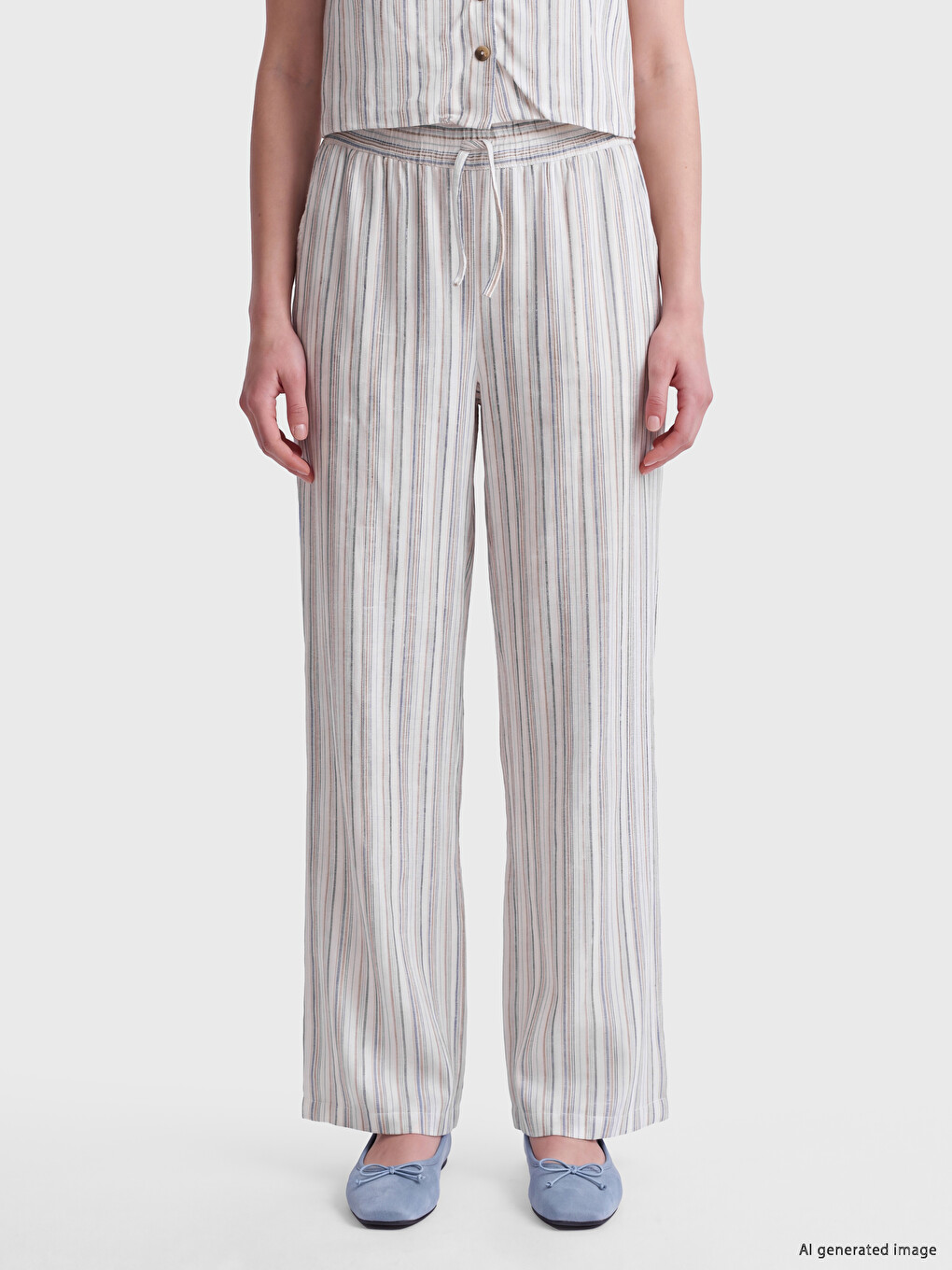 Linen Blend Wide Leg Women's Trousers-1