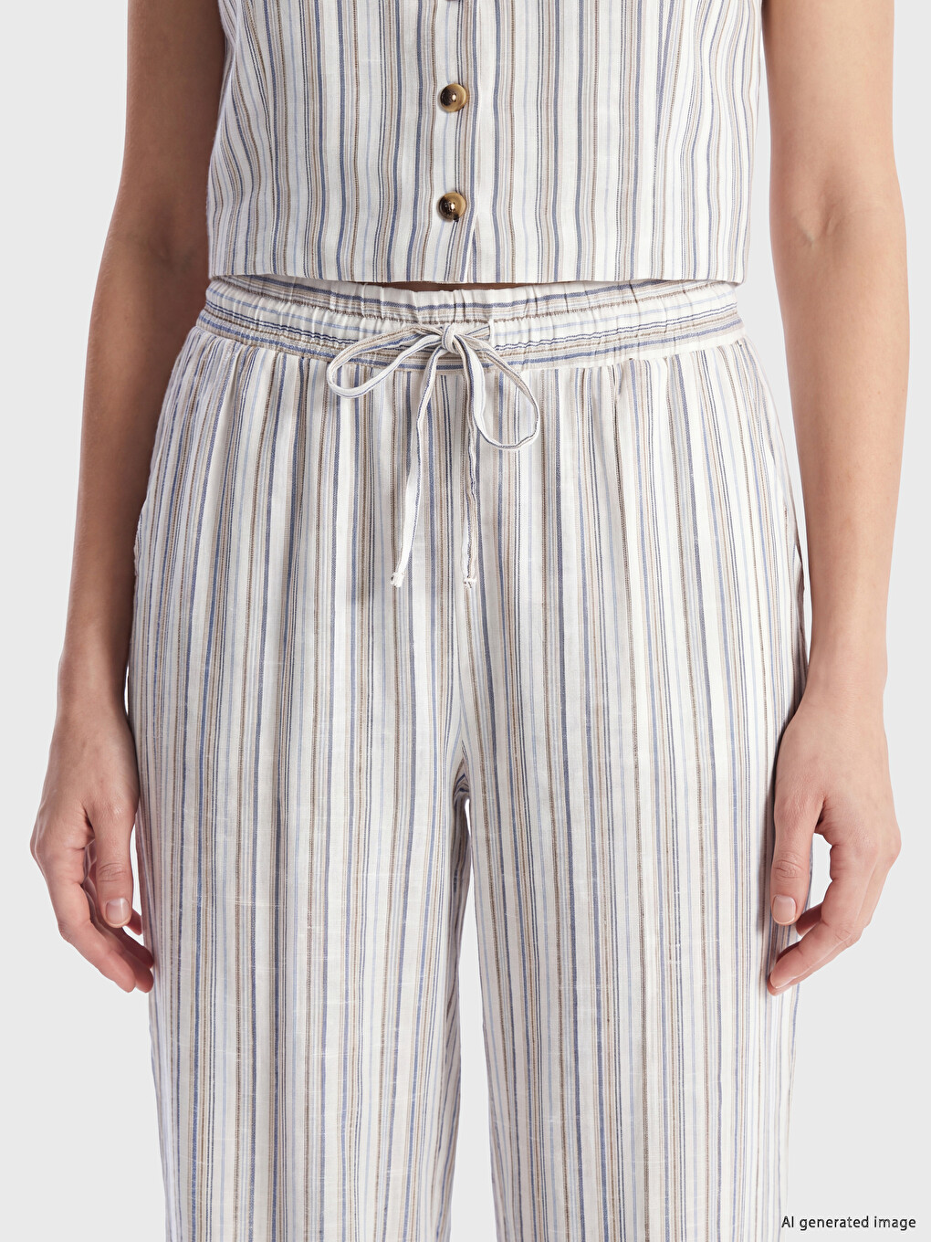 Linen Blend Wide Leg Women's Trousers-2