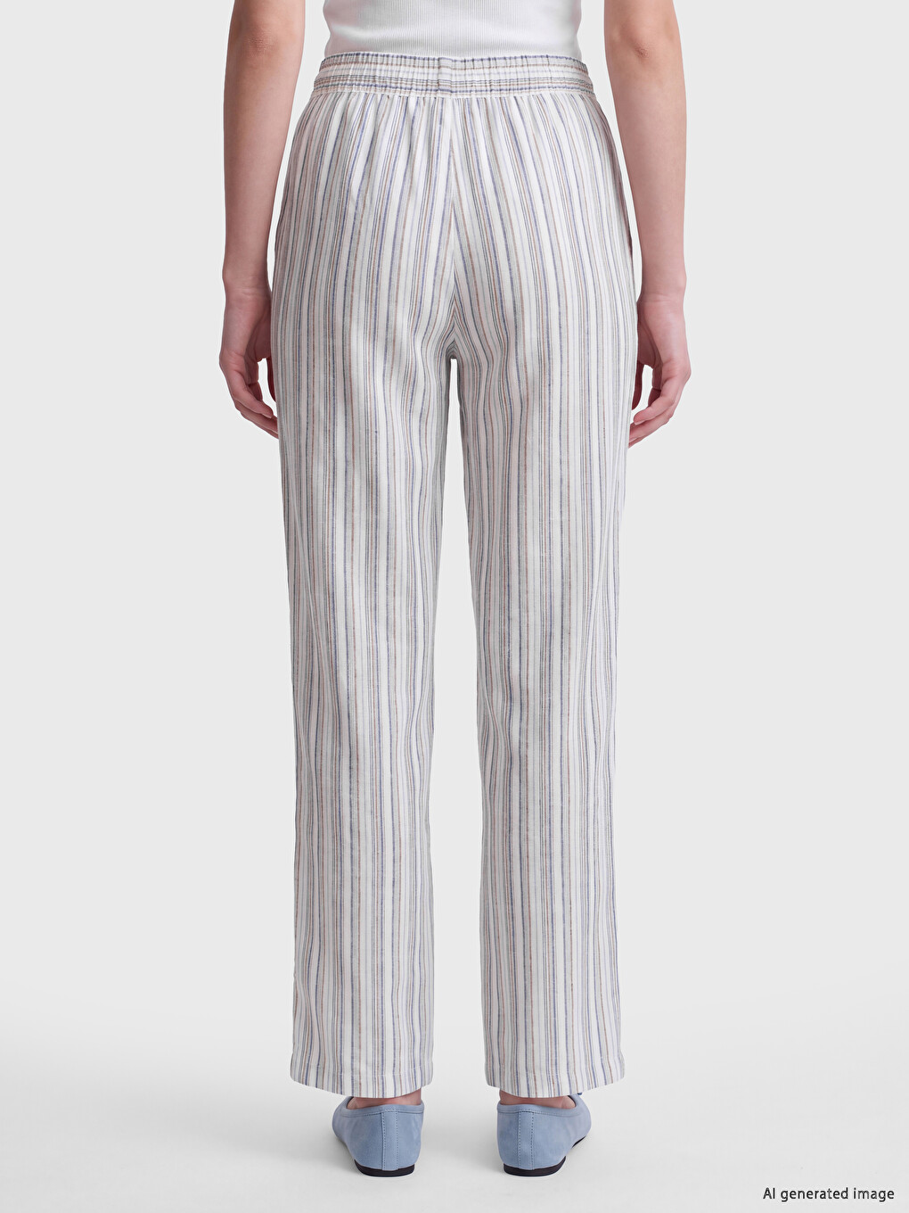 Linen Blend Wide Leg Women's Trousers-3