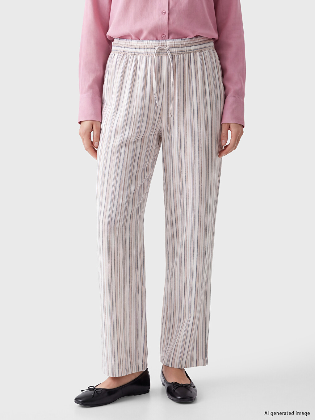 Linen Blend Wide Leg Women's Trousers-1