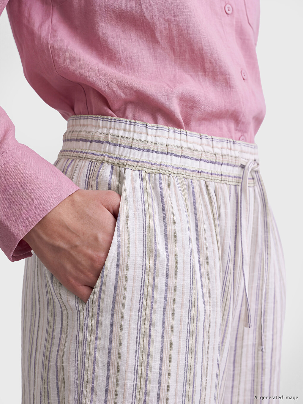 Linen Blend Wide Leg Women's Trousers-2