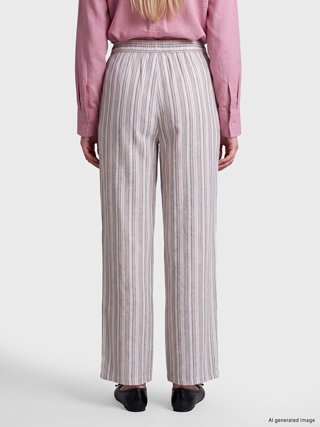 Linen Blend Wide Leg Women's Trousers-3