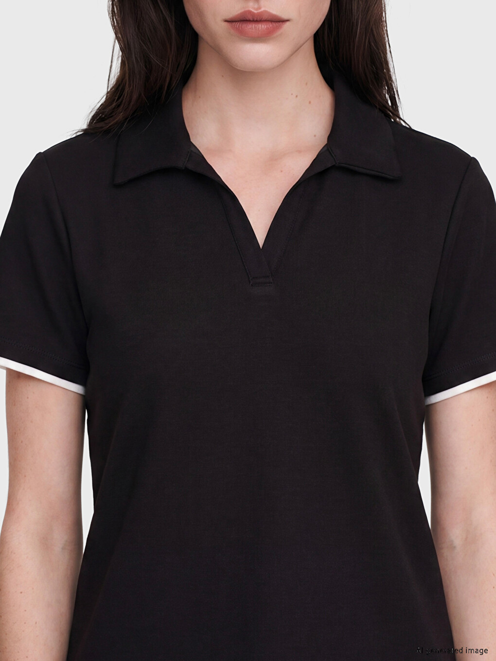 Siyah Polo Yaka Soft Touch Kadın Tişört-2