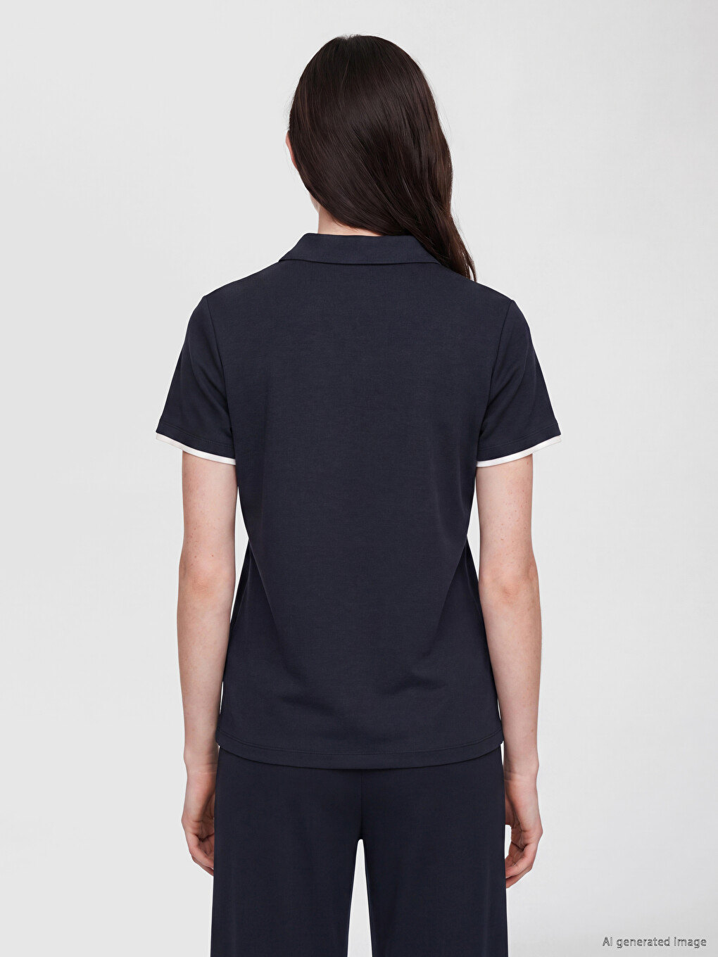 Lacivert Polo Yaka Soft Touch Kadın Tişört-3