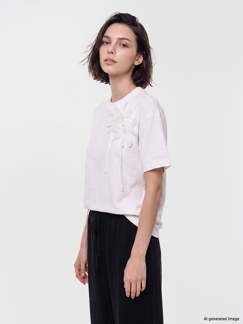 Crew Neck Applique Detailed Women's T-shirt