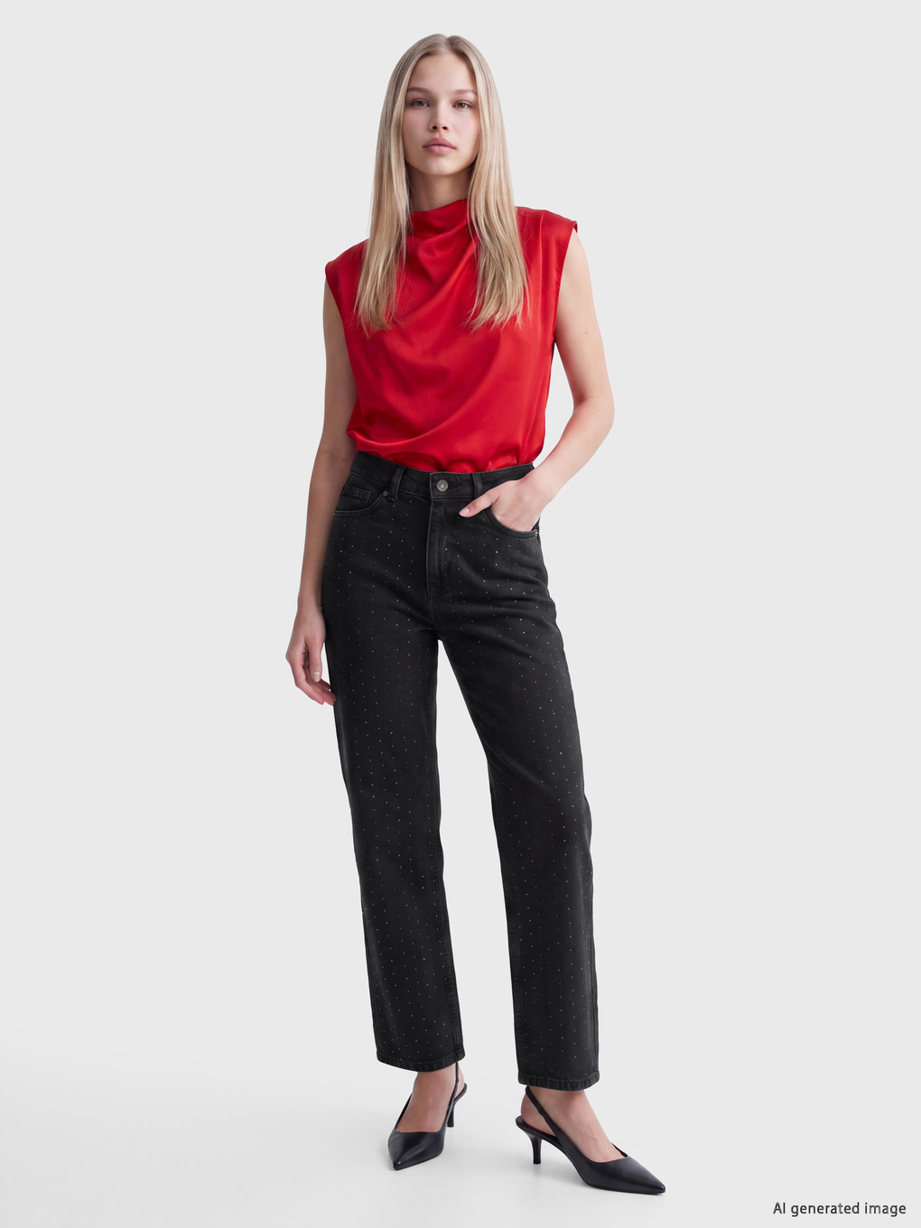 Siyah Straight Fit Taşlı Kadın Jean Pantolon