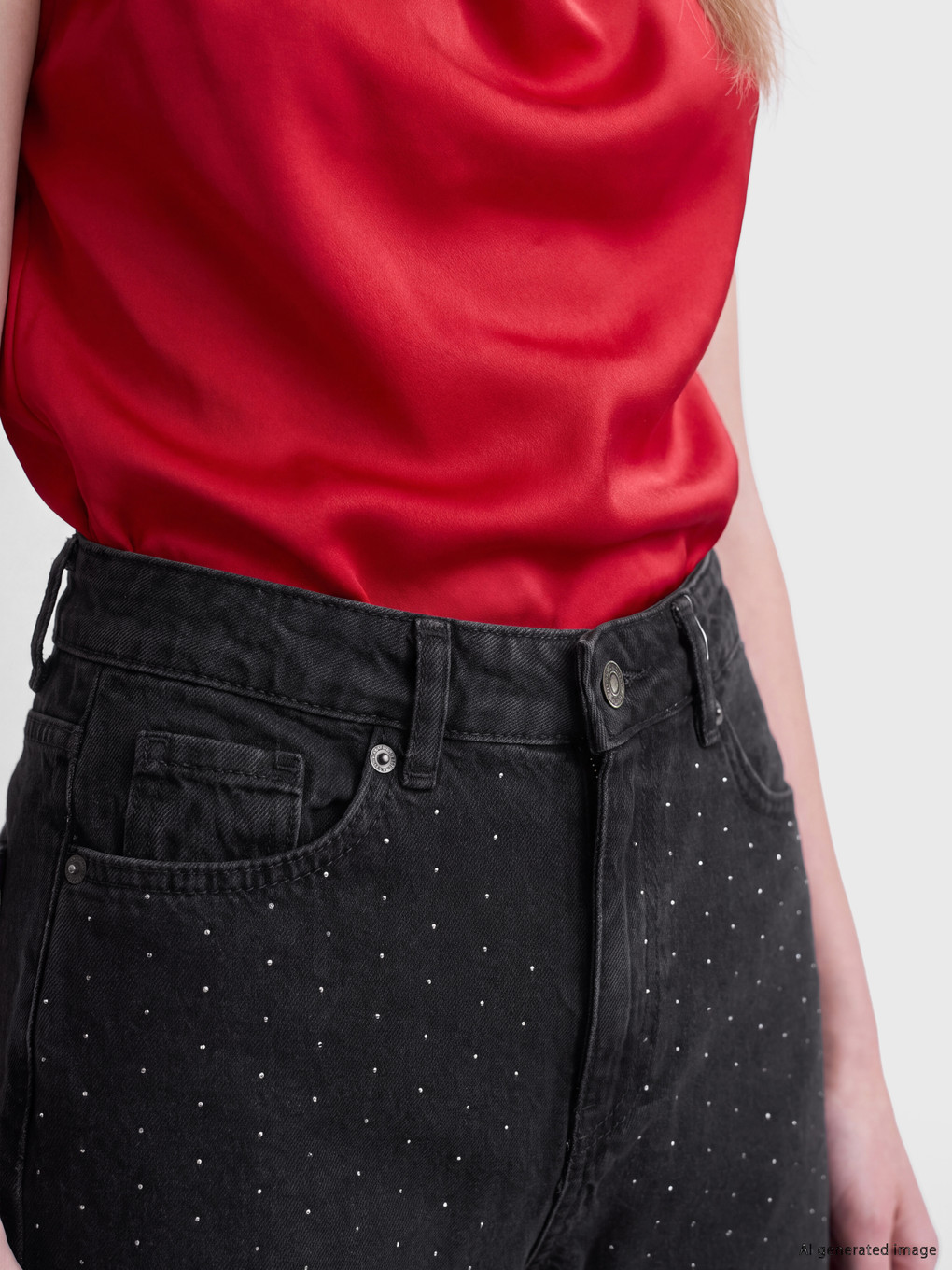 Siyah Straight Fit Taşlı Kadın Jean Pantolon-2