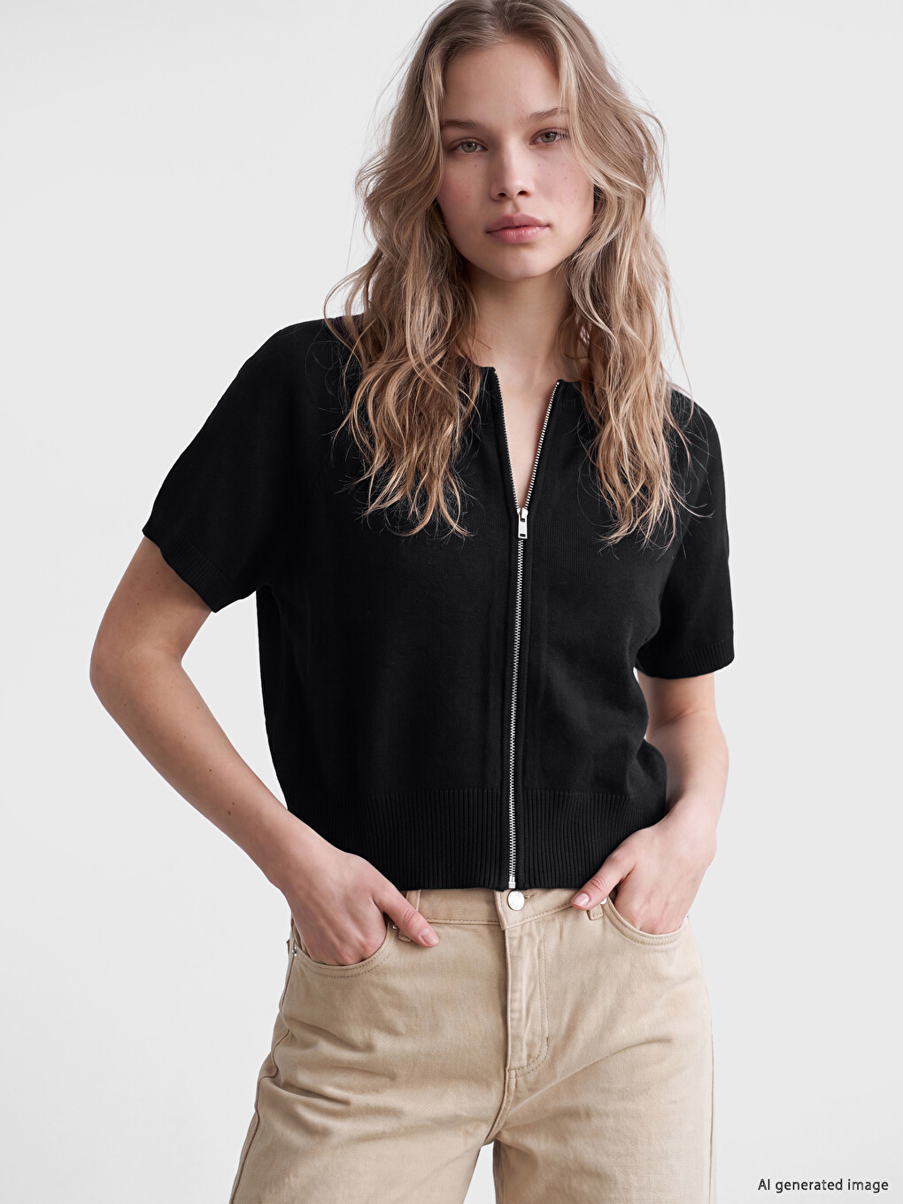 Cardigan Tricotat Cu Guler Rotund Pentru Femei
