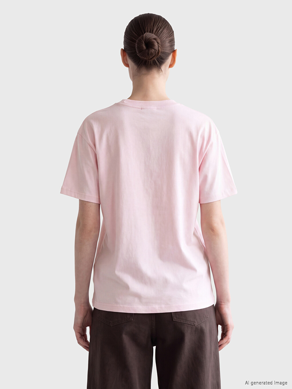 Pembe Baskılı %100 Pamuklu Kadın Tişört-3