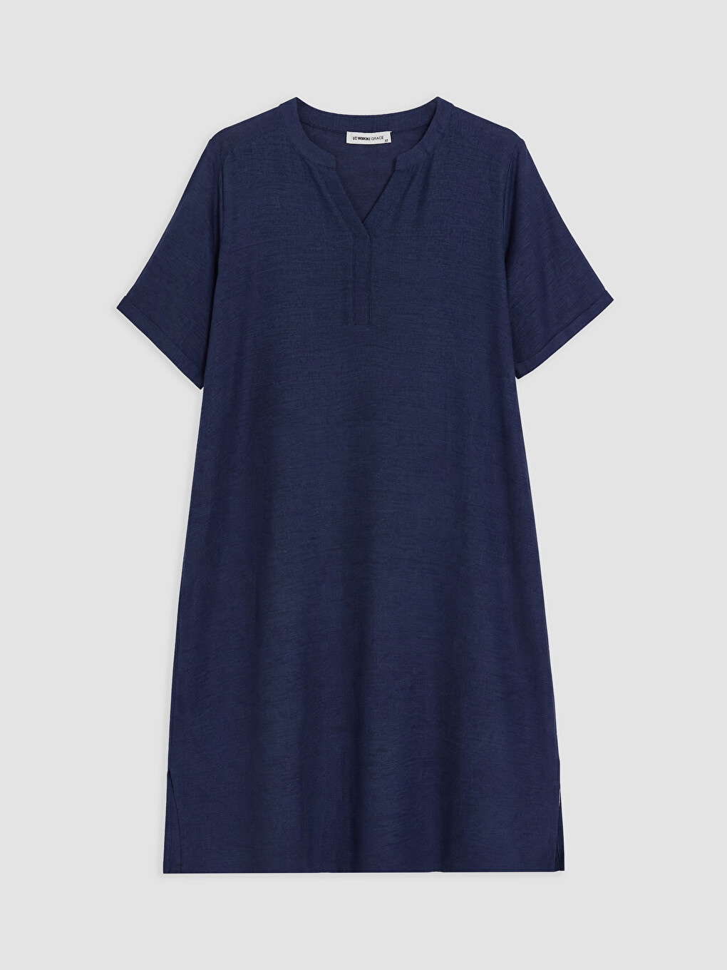 Notch Neck Linen Blended Dress-4