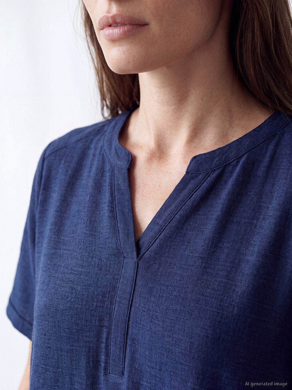 Notch Neck Linen Blended Dress-2