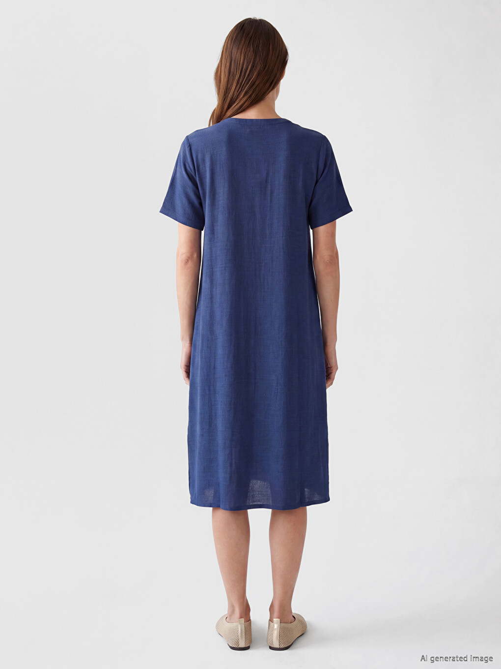 Notch Neck Linen Blended Dress-3