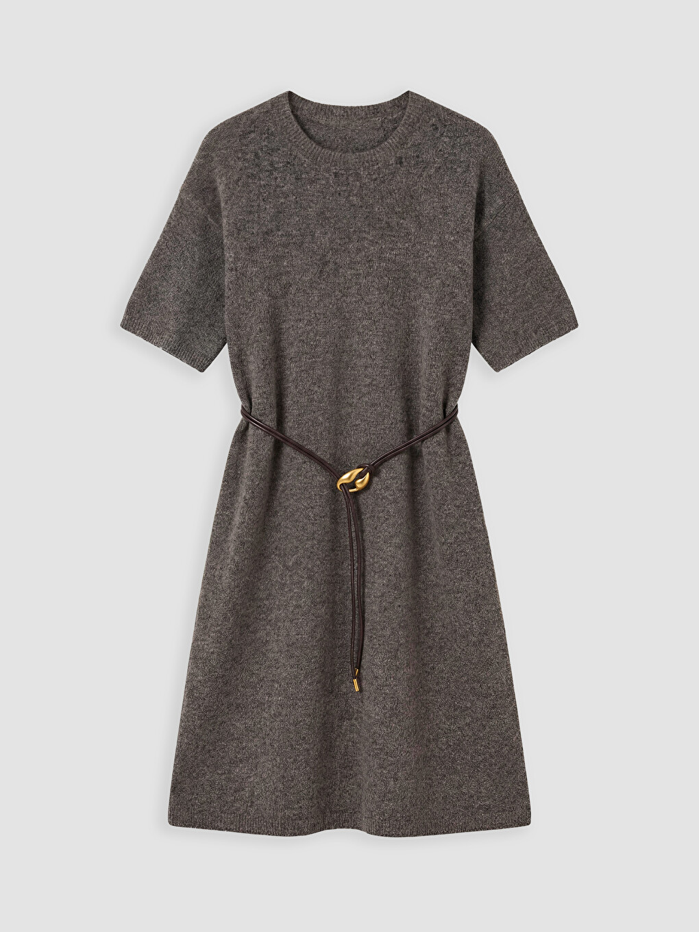 Belted Wool Blended Knitwear Dress-4