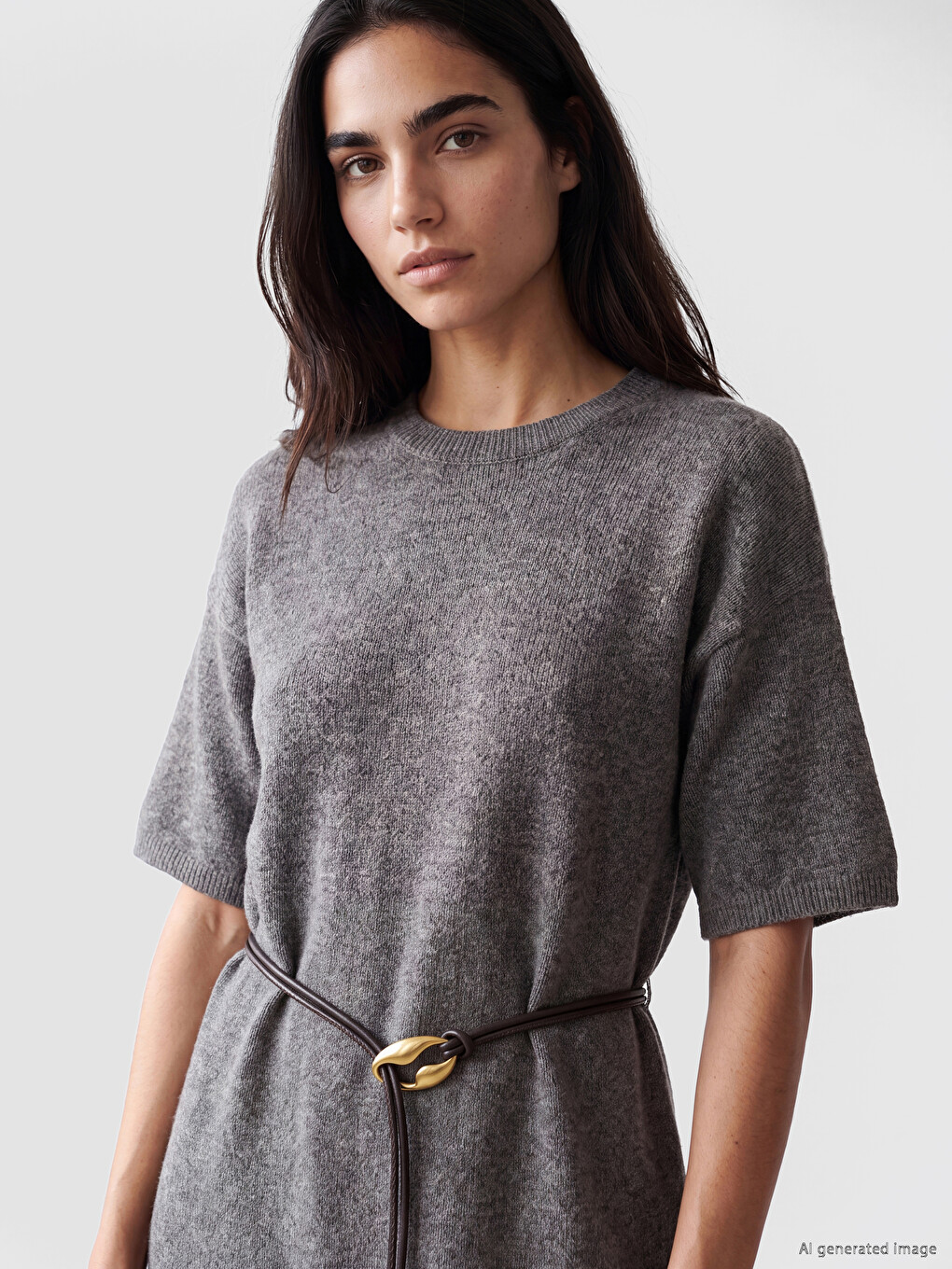 Belted Wool Blended Knitwear Dress-1