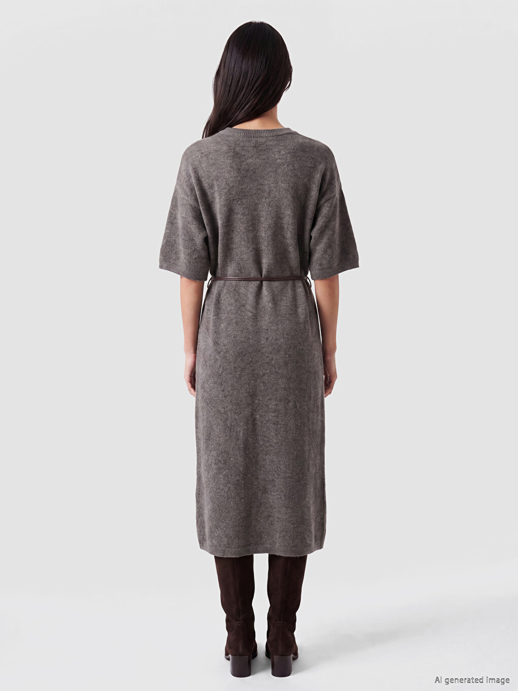Belted Wool Blended Knitwear Dress-3