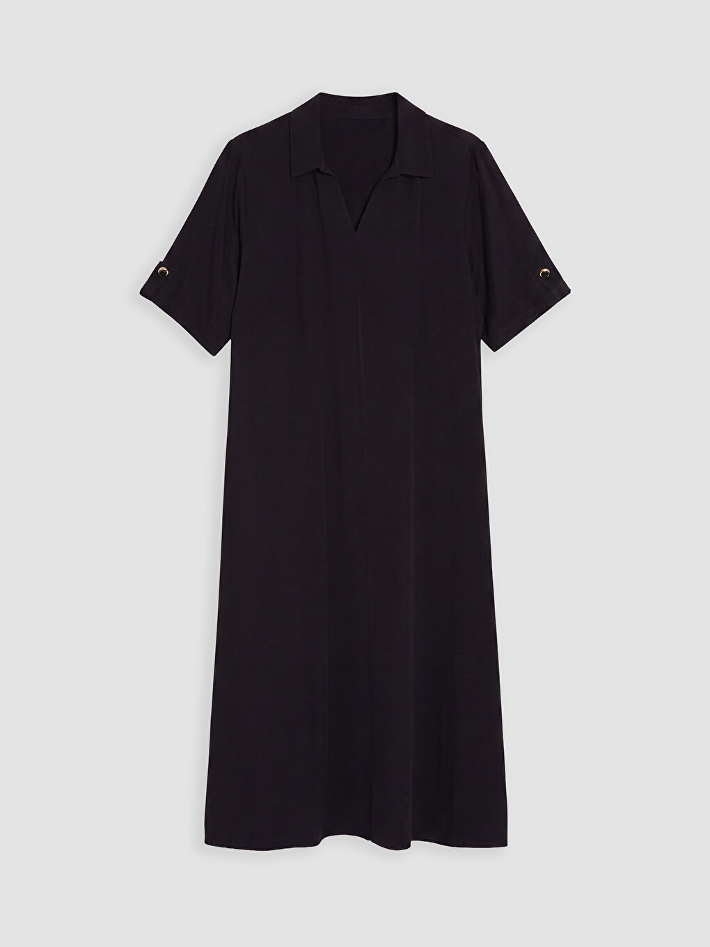 Siyah Polo Yaka Yırtmaçlı Elbise