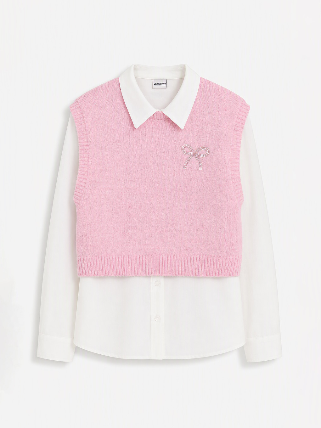 Beaded Girls' Knitwear Sweater Vest And Shirt