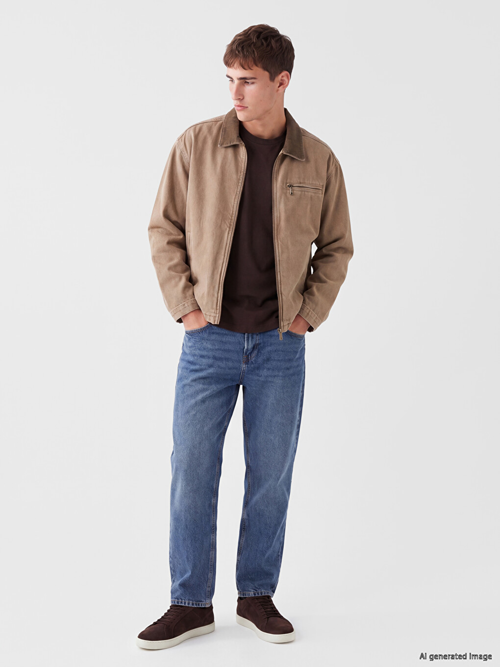 Bej Loose Fit Erkek Jean Ceket-1