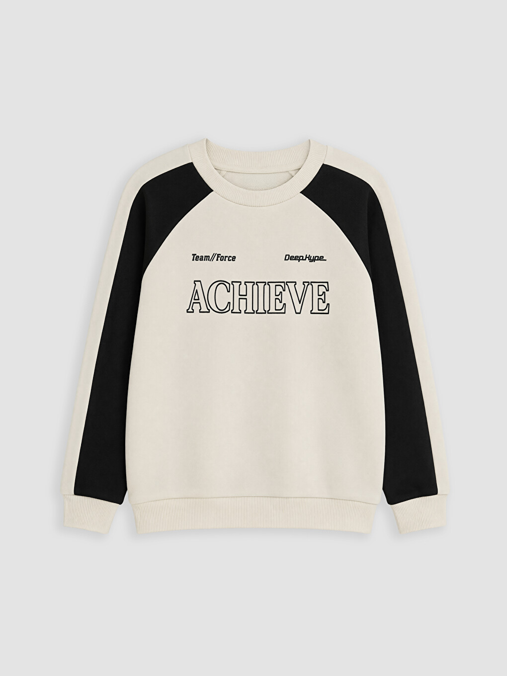 Bej Bisiklet Yaka Baskılı Erkek Çocuk Sweatshirt