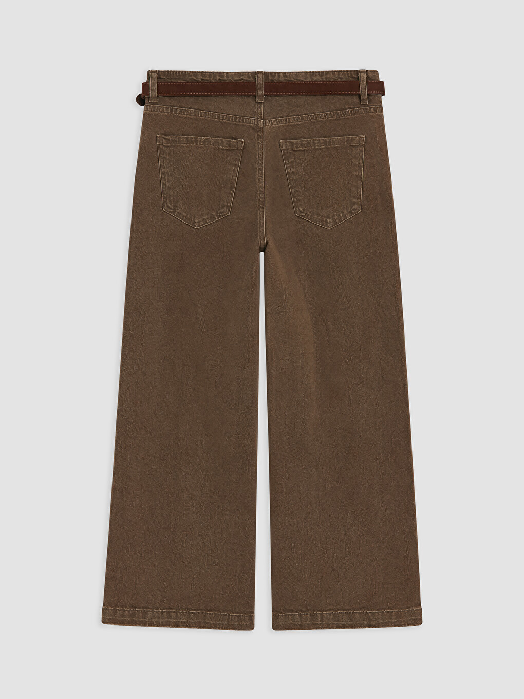 Kahverengi Kemerli Wideleg Kadın Jean Pantolon-5