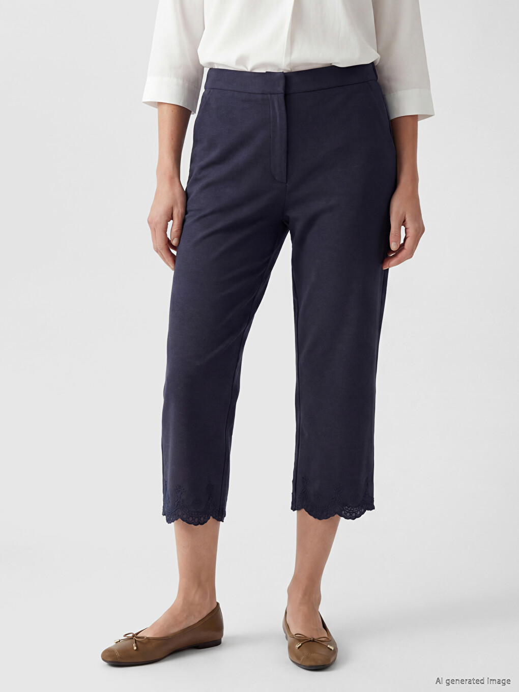 Elastic Waist Linen Blend Women's Capri-1
