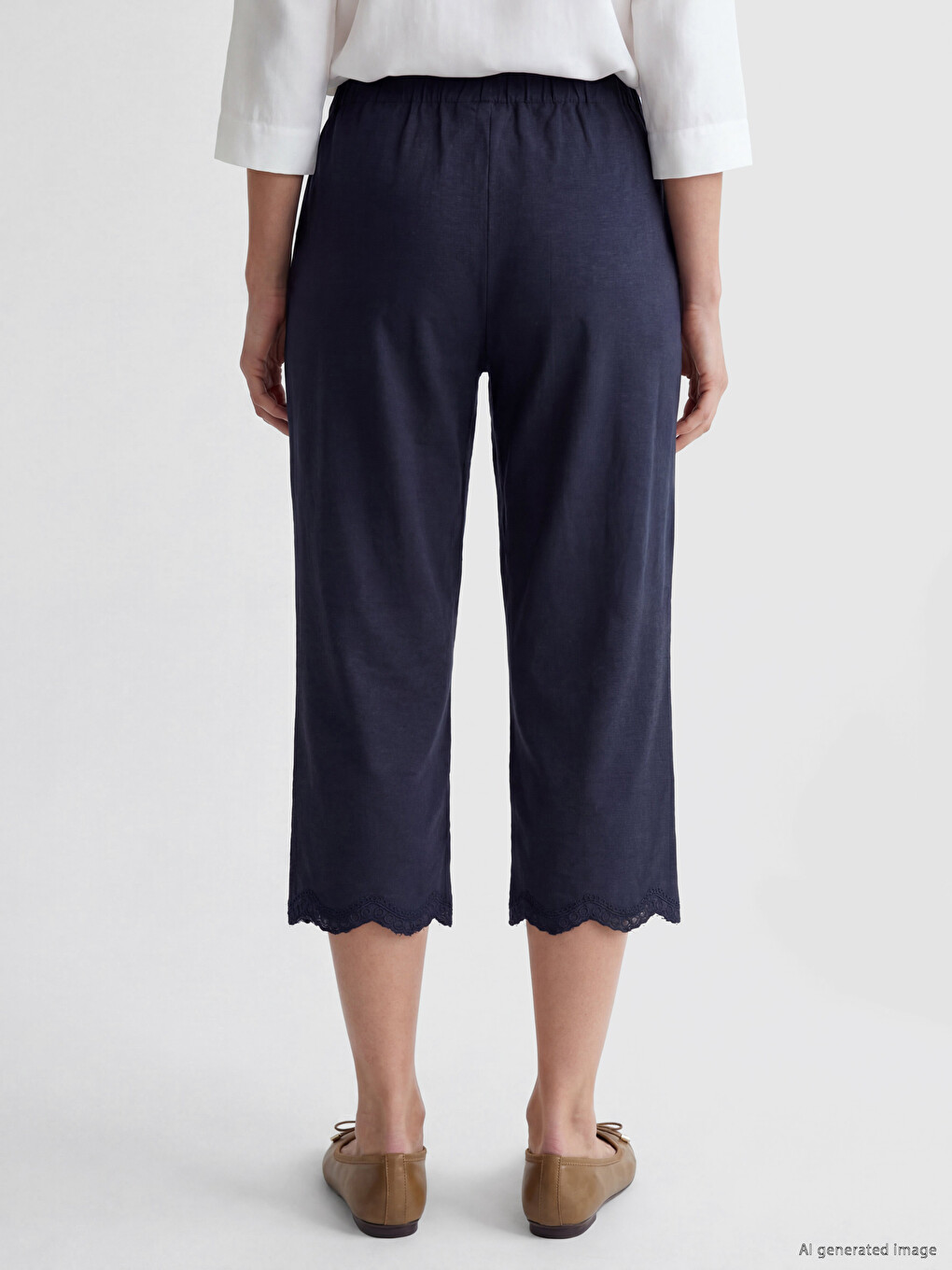 Elastic Waist Linen Blend Women's Capri-3