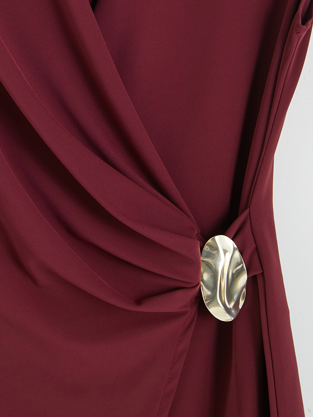 Bordo Kruvaze Yaka Büzgülü Bluz-2