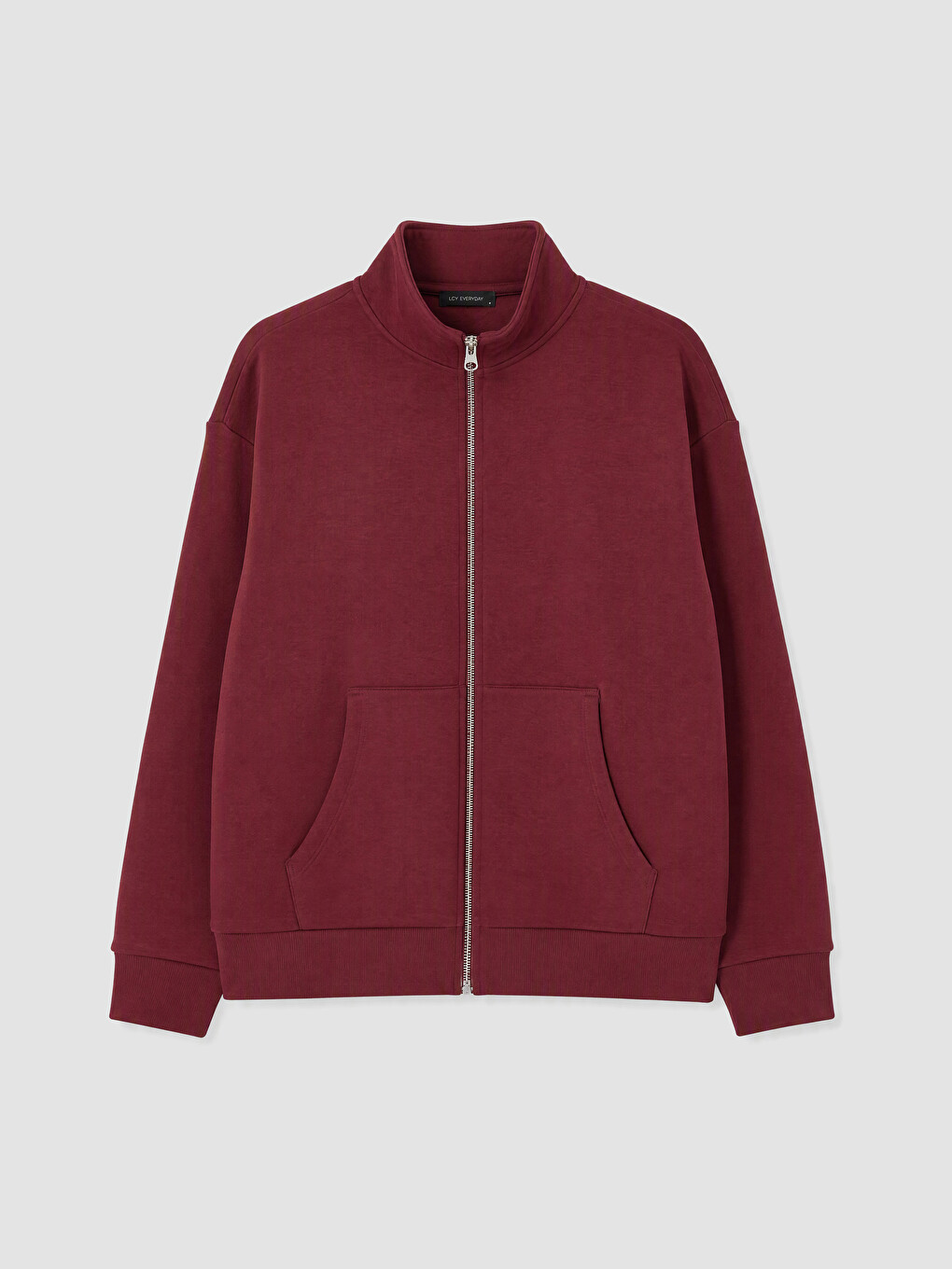 Bordo Dik Yaka Kadın Kalın Fermuarlı Sweatshirt