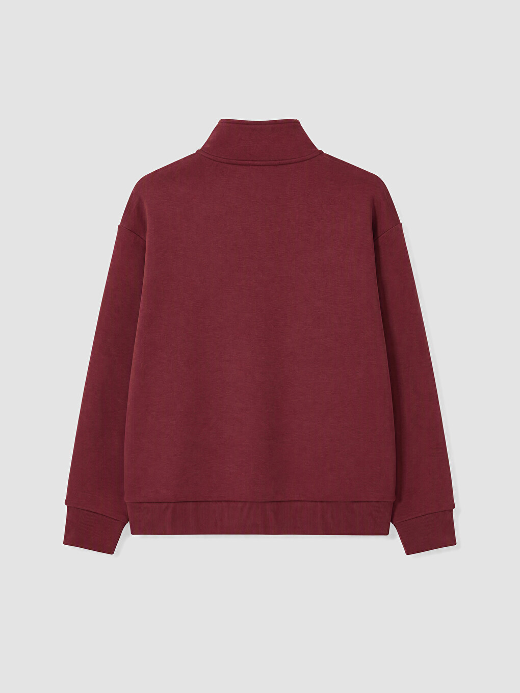 Bordo Dik Yaka Kadın Kalın Fermuarlı Sweatshirt-3