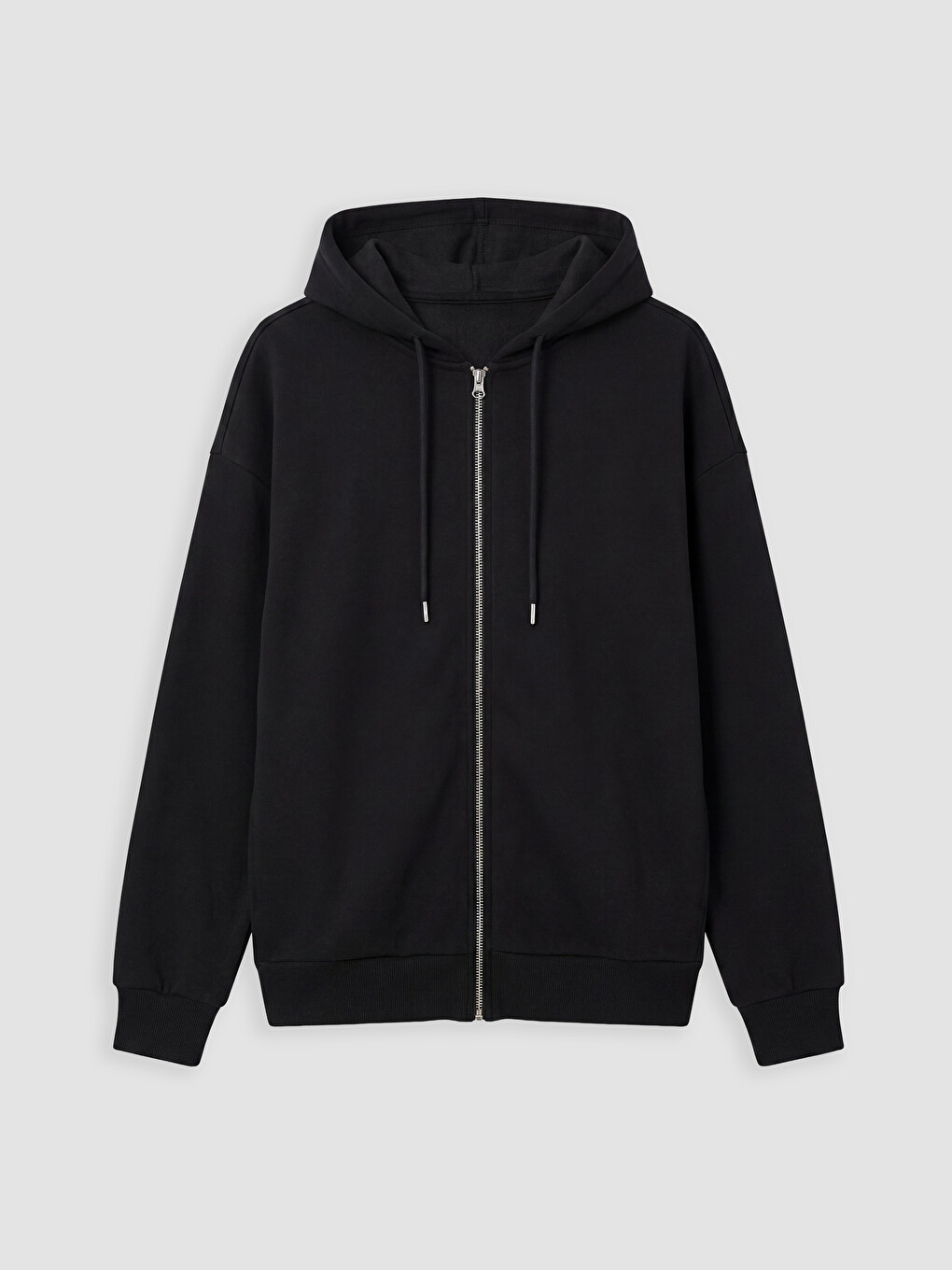 Siyah Kapüşonlu Oversize Kadın Fermuarlı Sweatshirt