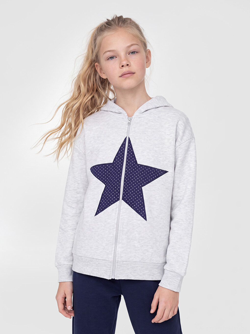 Gri Kız Çocuk Fermuarlı Sweatshirt-1