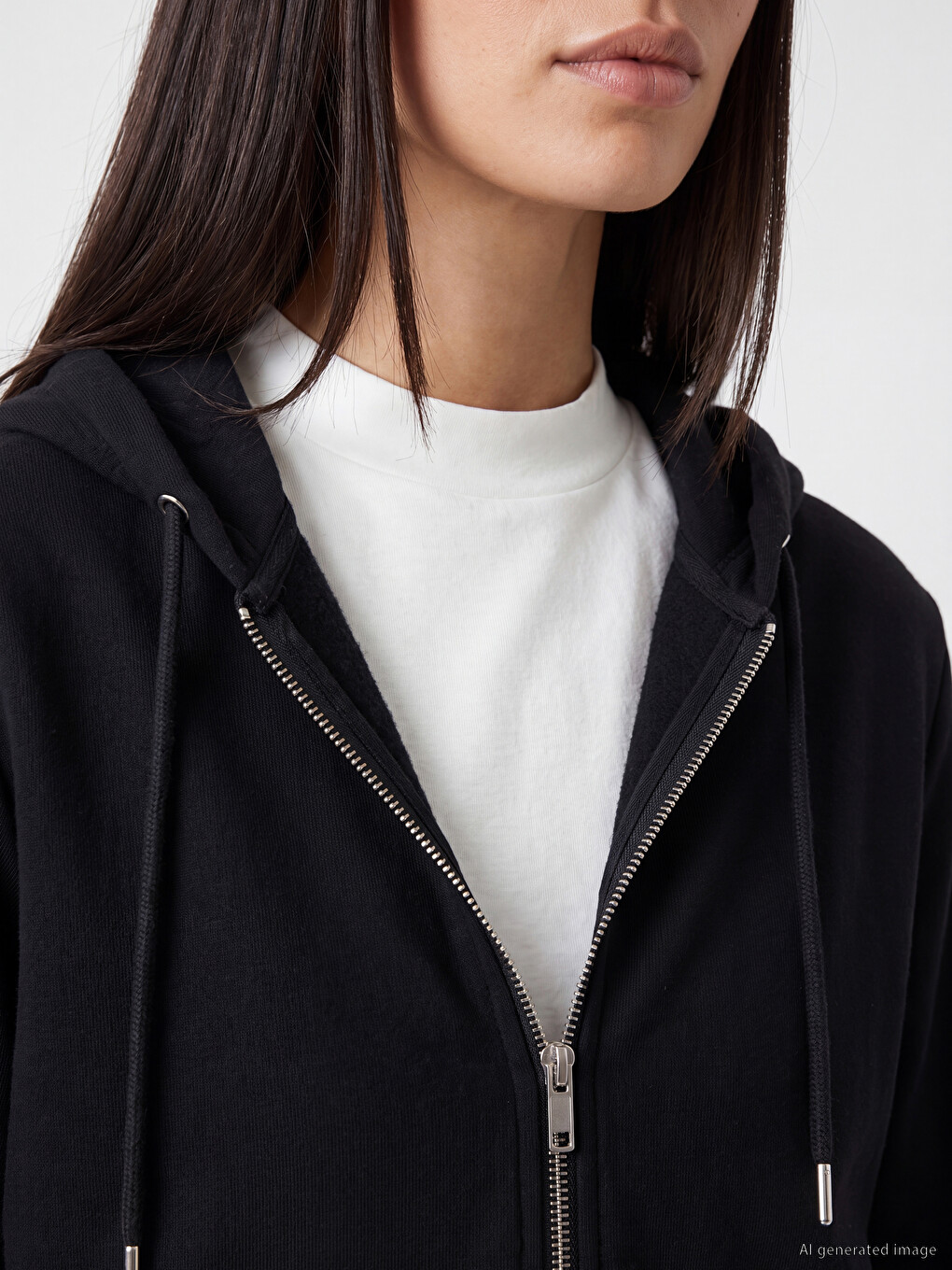 Siyah Kalın Oversize Kadın Fermuarlı Sweatshirt-2