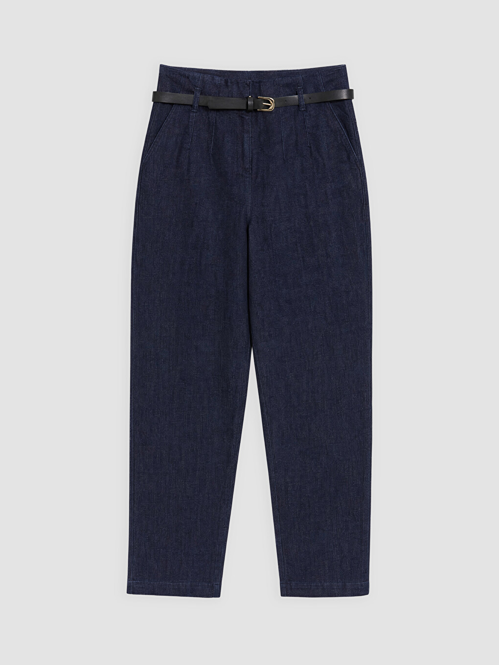 İndigo Kemerli Slim Mom Kadın Jean Pantolon-4