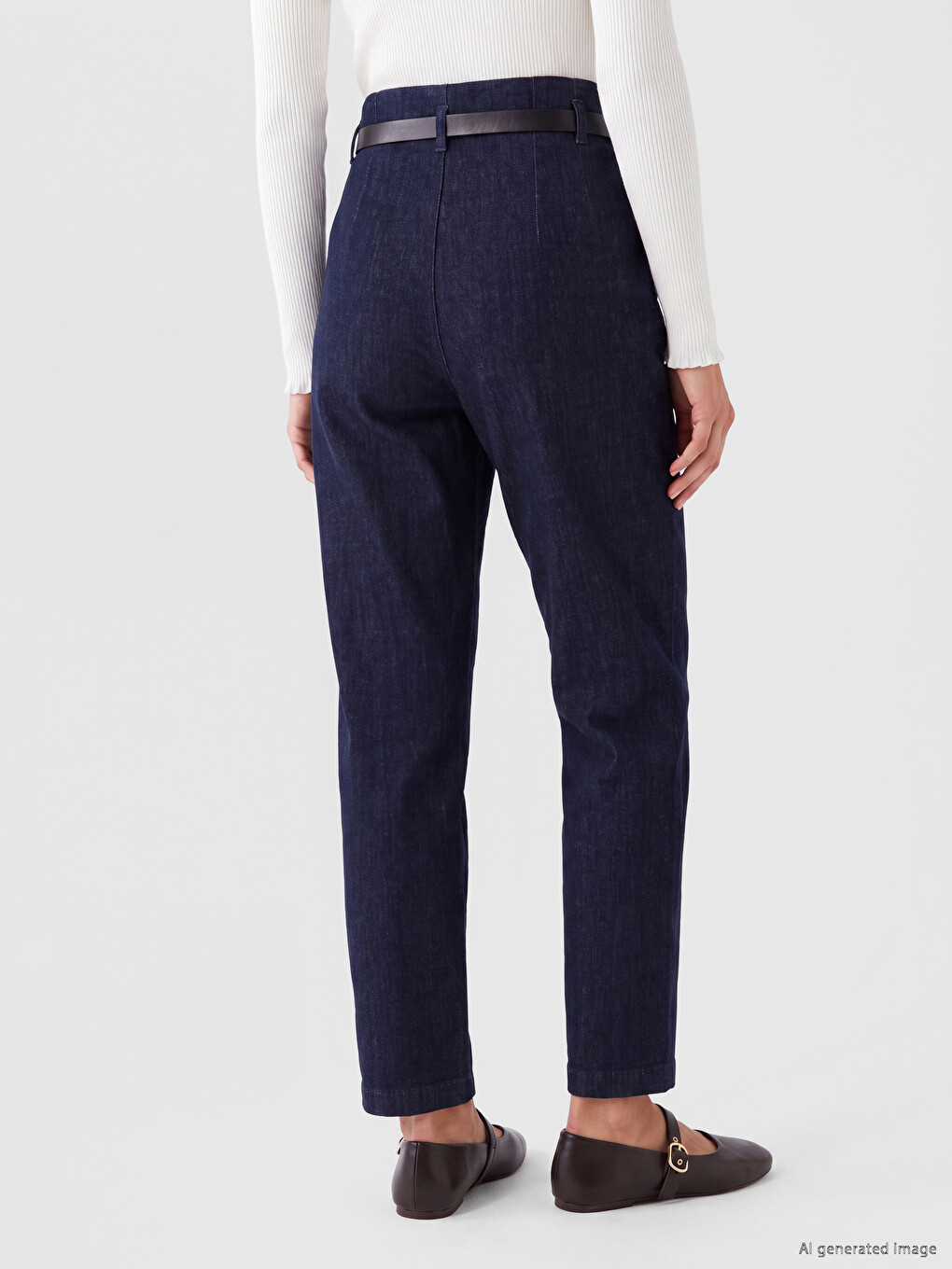 İndigo Kemerli Slim Mom Kadın Jean Pantolon-3