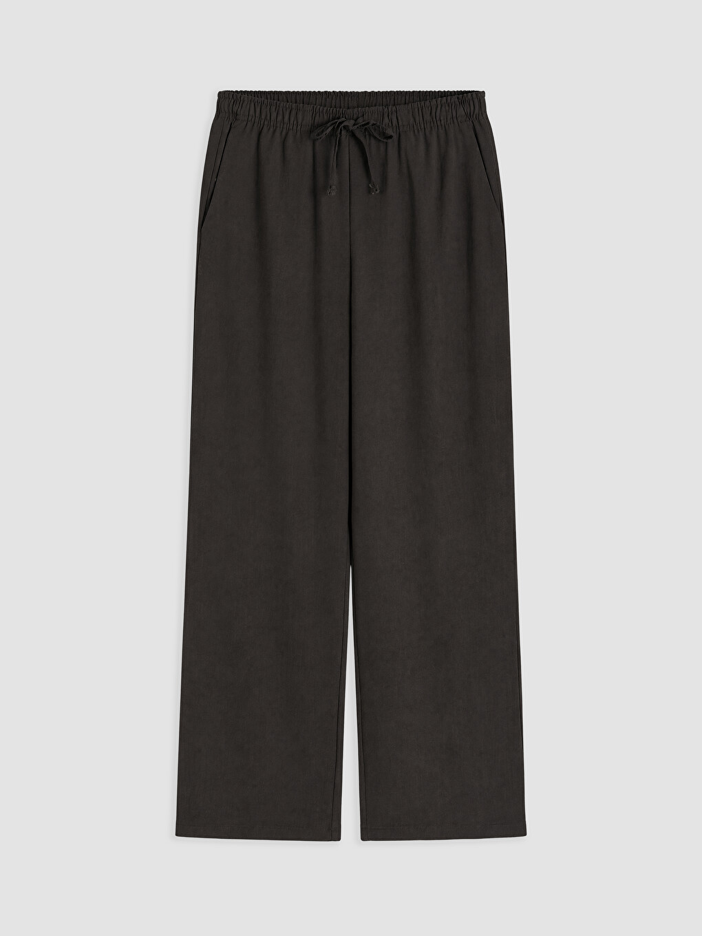 Kahverengi Beli Lastikli Geniş Paça Kadın Pantolon-4
