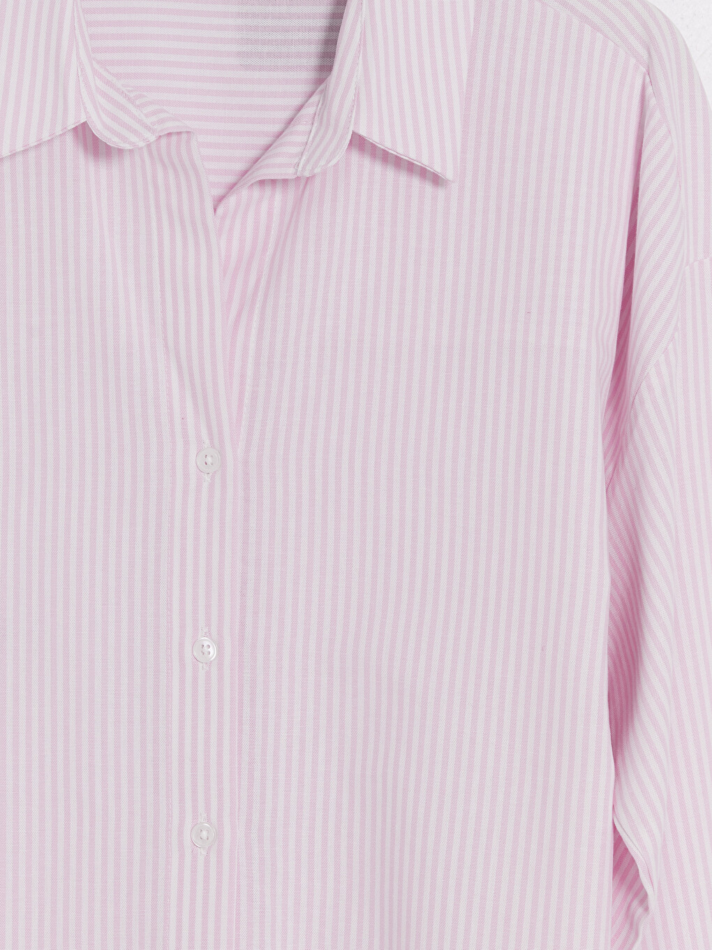 Pembe Çizgili Oversize Oxford Kadın Gömlek-2