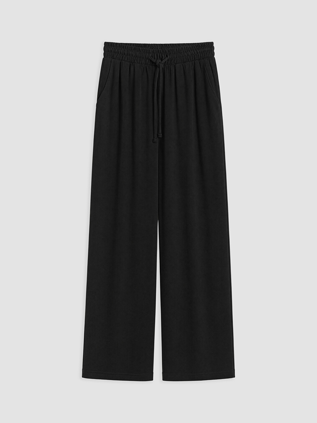 Siyah Beli Lastikli Geniş Paça Kadın Pantolon-4