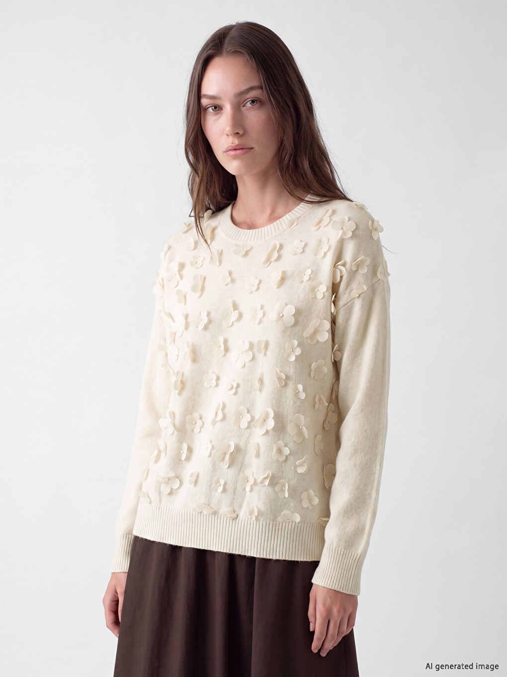 Flower Appliqued Women's Knitwear Sweater