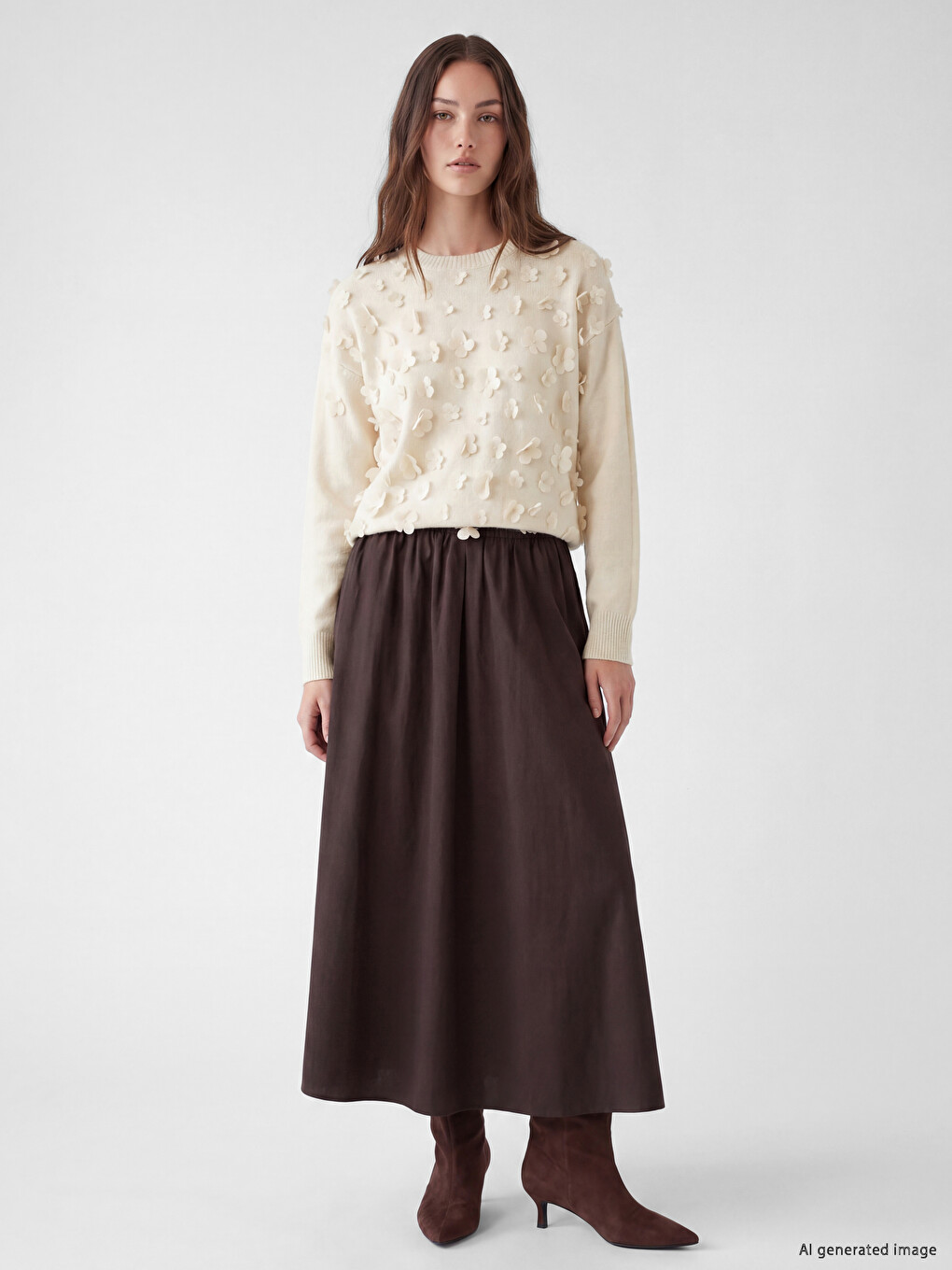 Flower Appliqued Women's Knitwear Sweater-1