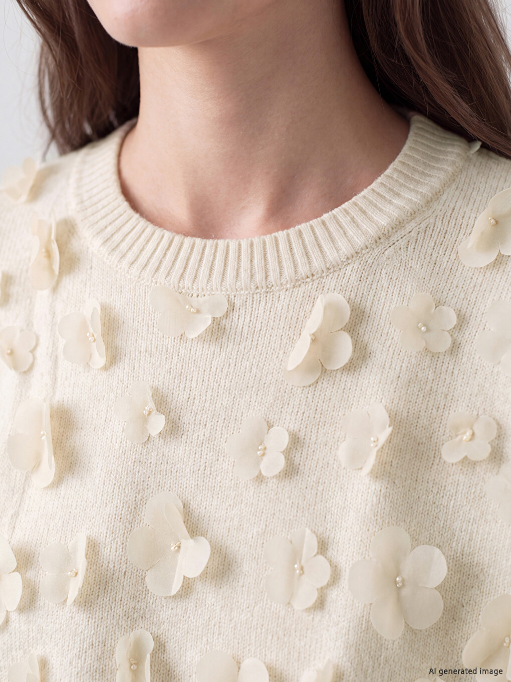 Flower Appliqued Women's Knitwear Sweater-2